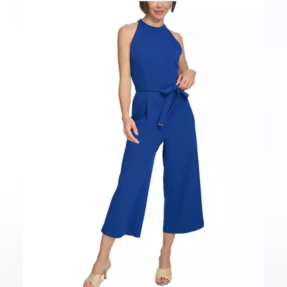 TOMMY HILFIGER ROYAL BLUE BELTED WIDE LEG JUMPSUIT